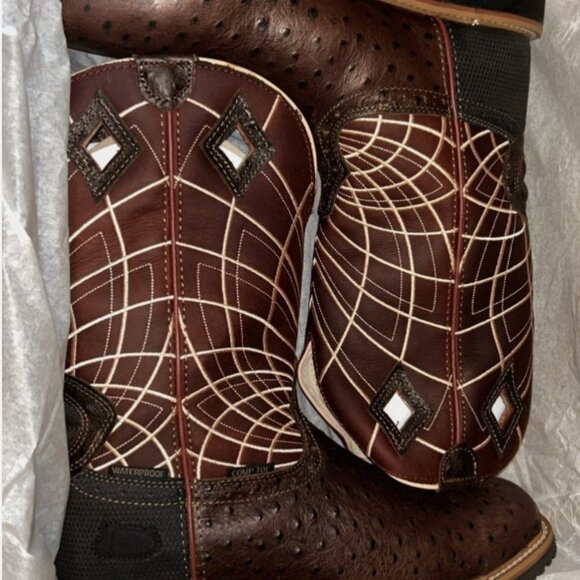 Justin Boots Men's 13-D Hybrid Brown/Rust Ostrich Print 12" Top Work Boot SE4835 - Picture 10 of 10